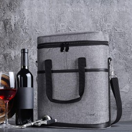 Kato Tirrinia Insulated Wine Bag - 3 Bottles Wine Bag with Handle and Adjustable Shoulder Strap for Travel Cooler Belt Picnic Grey 29 x 10 x 33 cm