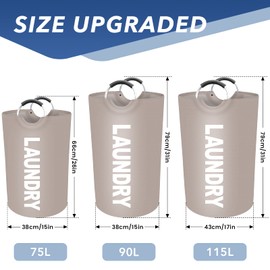 EpicTotes 90L Large Laundry Basket, Freestanding Waterproof Laundry Hamper, Collapsible Folding Tall Clothes Hamper, Easy Carry with Foam Protected Aluminum Handles for Dorm, Family, Travel (Khaki)