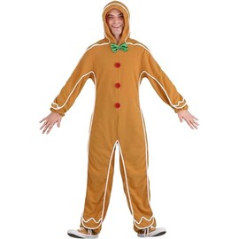 Acrawnni Christmas Adult Kids Gingerbread Man Costume Gingerbread Onesie Kids Christmas Outfit Boy Girl Aldult Cosplay Hooded Jumpsuit (A-Ginger Adult, S)
