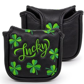 Golf Club Headcover Golf Lucky Clover Magnetic Closure Elegant Embroidery Premium Leather Driver Fairway Wood Hybrid Blade Mallet Putter Cover Wood Head Cover for Golf Wood Club Covers
