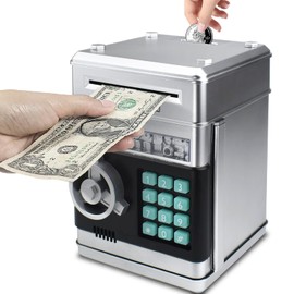 Brekya Mini ATM Piggy Bank Security Machine Best Gift for Kids,Electronic Code Piggy Bank Auto Scroll Paper Money Saving Box Coin Bank for Boys Girls Password Lock