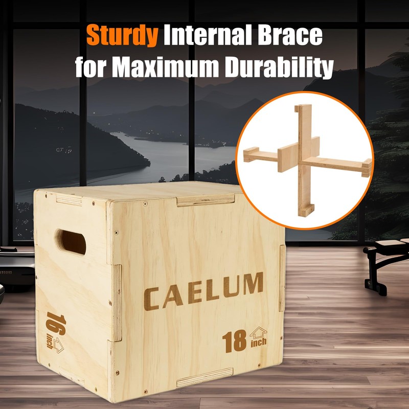 CAELUM 3-in-1 Wooden Plyo Box – Non-Slip Jump Box for