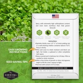 2 Packs Broccoli Microgreens Seeds for Planting and Growing - Plant Green Leafy Micro Vegetable Plants Indoors - Grow Your Own Mini Windowsill Garden - Non-GMO Heirloom - Survival Garden Seeds