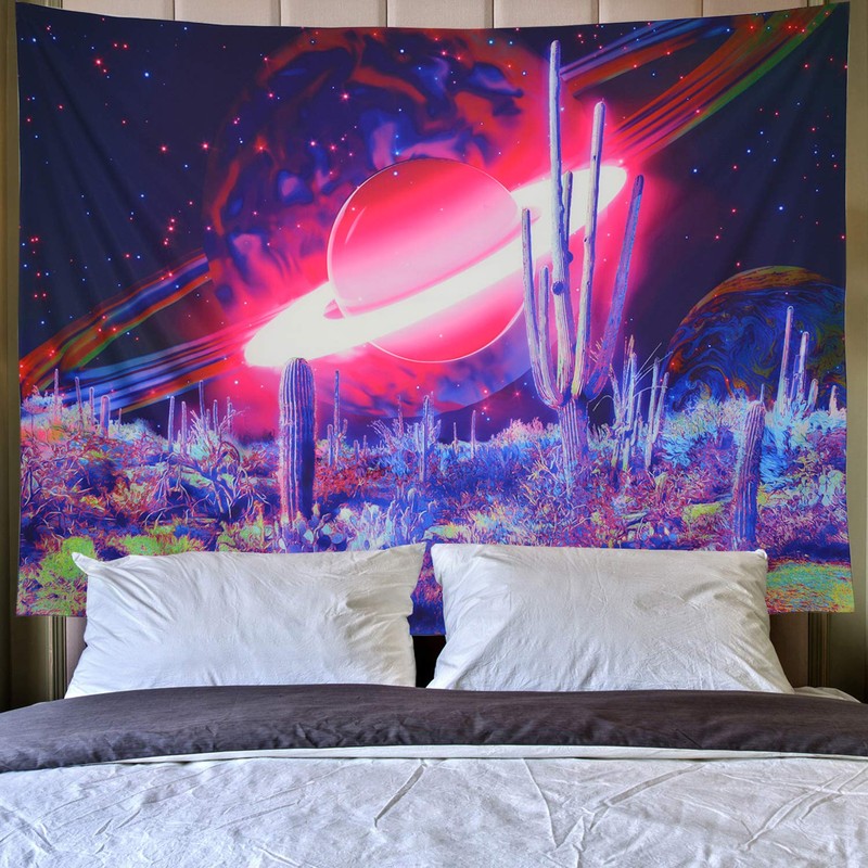 Lahasbja Trippy Planet Tapestry Psychedelic Cactus Tapestry Mysterious Galaxy Space