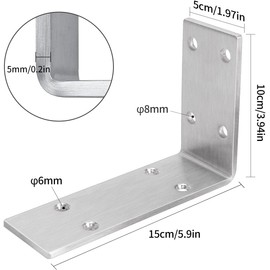 YUMORE Shelf Bracket Heavy Duty 6x4x2 in, 1/5IN Extra Thick Solid L Brackets Stainless Steel Countertop Bar Top Support Brackets Wall Mounted, Includes Hardware, 2 Pack