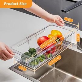 Krtresiar Draining Basket, Extendable Fruit and Vegetable Washer Colander Basket Countertop Storage Basket, Strainer Drainer Basket for Kitchen Sink (White)