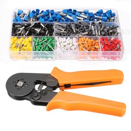 NUZAMAS Adjustable Ratcheting Ferrule Crimper Pliers Tool 0.25~6.0mm AWG 23-10 Includes 800 Connector Terminal Kit
