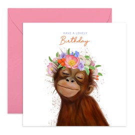 Central 23 Sister Birthday Cards - 'Have A Lovely Birthday Floral Monkey' - Funny Birthday Wishes For Women - Gifts For Mum Aunt Cousin Niece - Comes With Fun Stickers And Envelope
