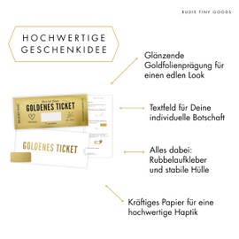 Goldenes Ticket - Gutschein zum selber ausfüllen mit Rubbelaufkleber und Verpackung - Geschenk für beste Freundin oder Freund, Personalisierter Geschenk Gutschein zum Geburtstag für Frauen und Männer