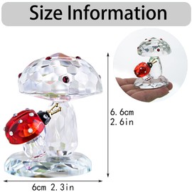 H&D HYALINE & DORA Crystal Ladybug on Mushroom Figurine,Glass Animal Paperweight Collectible,Home Table Decoration Ornament