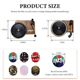 KVAEY 2 PCS Car Air Fresheners Vent Clips, Retro Style Record Player Car Air Fresheners Vent Clips, Rotatable Fragrance Diffusers Clips Include 12 Aroma Tablets for Music Lover