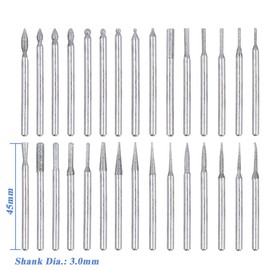 Diamond Burr Drill Bits, Bestgle 30Pcs 1/8" Shank Titanium-Coated Polishing Bits Rotary Tool Accessories Glass Small Pipe Deburring