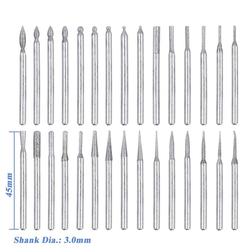 Diamond Burr Drill Bits, Bestgle 30Pcs 1/8" Shank Titanium-Coated Polishing