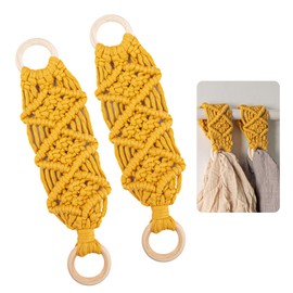 Framendino, 2 Pack Kitchen Crochet Towel Hanging Rings Macrame Dish Loop Holder for Cabinets Oven Door (Yellow)