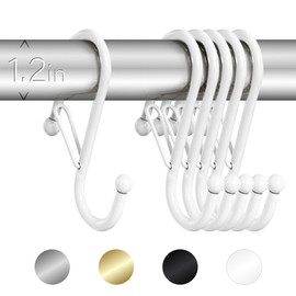 Blau Marité 6 S-Shaped Hooks with Anti-Fall System. Anti Drop S-Shaped Hook with Safety Buckle to Prevent Falls. Heavy Duty. (White, 4in Long (Diameter Rod<1.2in))