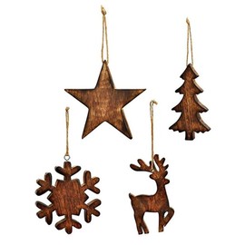 Macosa GW37233_x4 Christmas Pendants Set of 4 Mango Wood 12 cm Christmas Decoration for Hanging Pendant Decorative Hanging Decoration Christmas Winter Decoration
