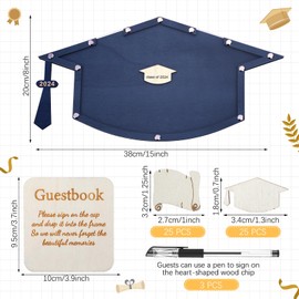 Roowest Graduation Guest Book Alternative Class of 2024 Wooden Drop Top Frame Guest Book with 50 Wood Chips 3 Pens 1 Guest Book Sign Graduate Party Favor for Guest Ceremony Decoration(Red)