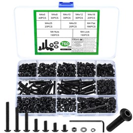 760 Piece M4 Screws Set, Allen Screws Nuts Set, Pan Head Screws Assortment with Washers Set, Machine Screws Black Round Head Screws, Threaded Screws Set