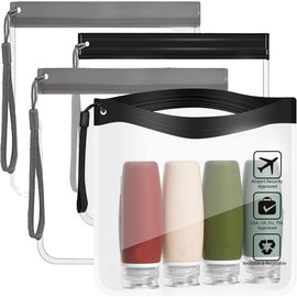 4 Pack TSA Approved Clear Travel Toiletry Bag - H HOME-MART Leakproof Airport Security Liquid Bag 20 x 20cm, Travel Accessories Makeup Essentials Clear Tsa Approved Travel Toiletry Bag for Men Women