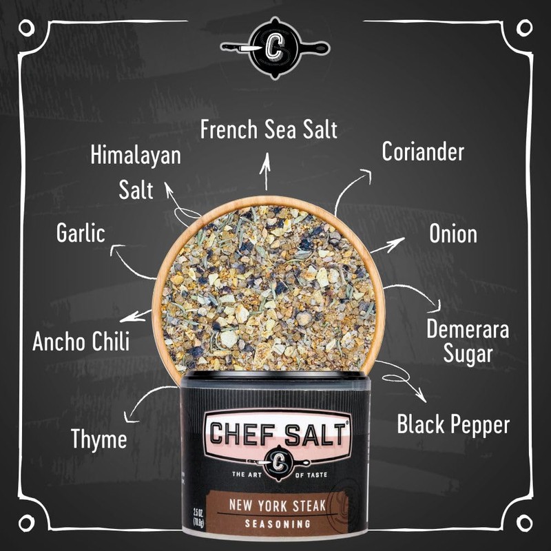 CHEF SALT NY Steak Seasoned Salt, 2.5 oz Salt Shaker
