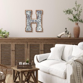 Yaocom 12" Metal Letter Wall Decor Large Galvanized Letter 3D Signs Shelf Decoration Hanging or Freestanding Vintage Industrial Decor for Home Office Bookshelf Farmhouse Kitchen Apartment(Letter H)