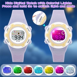 CKV Kids Watch Digital 7 Color Lights 3ATM Waterproof Wrist Watch for Girls and Boys, Time Teaching Watch with Alarm Easy to Read