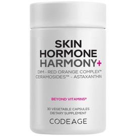 Codeage Skin Hormone Harmony+ Supplement – Skin Hair Support with Ceramosides, Red Orange Complex, Diindolylmethane, Astaxanthin, Vitamin C Ascorbic Acid, Liposomal Delivery – Non-GMO – 30 Capsules