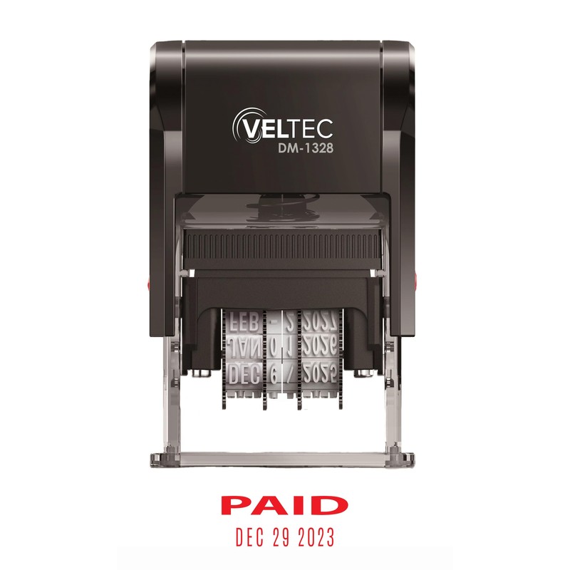 Veltec Self-Inking Rubber Date Stamp with Phrase and Date (RED,