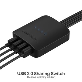 SABRENT Interruptor de uso compartido USB 2.0 hasta 4 computadoras y periféricos indicadores de dispositivo LED (USB-USS4)