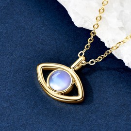 YUNKAI Evil Eye Moonstone Necklace for Women, Sterling Silver Evil Eye Moonstone Pendant Minimalist Design Dainty Gemstone Amulet Jewelry Gift for Wife Mom Her Birthday