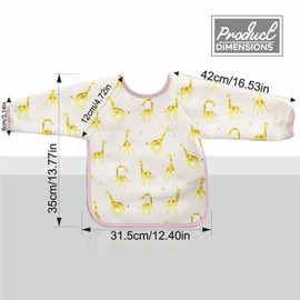 MA NASIR Baby Weaning Bib Mess Proof Eating Feeding Bib With Long Sleeves Back Fastening Wipe Clean Coverall Bib Painting Apron For Infants & Toddlers Baby Weaning Essentials Giraffe Design (1pk)