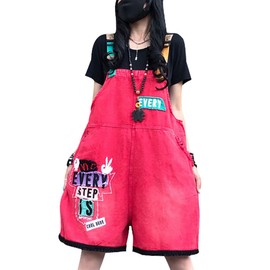 Bigasset Women's Casual Adjustable Straps Jumpsuits Denim Bib Overalls Shorts Rompers with Pockets Style 4 Red