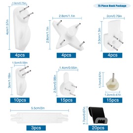 VooGenzek 72 PCS Frame Hook, Picture Hanging Hook, White Non-Trace Hardwall Hanger Hook Kit, Plastic Invisible Drywall Nail Set for Hang Photo Frames, Clocks, Wedding Photos, Mirrors