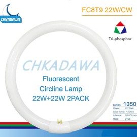 CHKADAWA FC8T9/CW Circular Fluorescent Light Bulb, 8 Inch Round T9 22W Circline Bulbs Replacement for Circle Ceiling Fixture, Cool White 4100K 1350 Lumens, G10q 4 Pin Base, 2 Pack