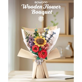 rowood Rowood Artifical Flowers,Wooden Flower Bouquet Building Sets for Adults,Botanical Collection,Mothers Day/Valentine's Day/Christmas/Birthday Gift for Women/Mom/Her,DIY Craft Kit Unique Home Decor-TW01H