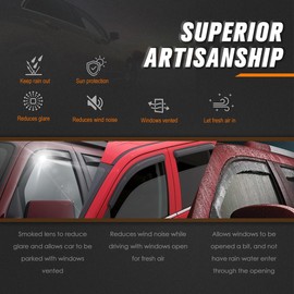 4Pcs Glossy Black Tape-On Window Visors Deflector Rain Guard Compatible with 19-24 Silverado/Sierra 1500 Crew Cab