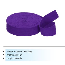 PATIKIL 1.2"/3cm Cotton Twill Tape 10 Yards Cotton Ribbon Bias Binding Tape Herringbone Webbing Trim for Sewing Gift Wrapping Craft DIY Purple