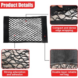 Red de malla universal de almacenamiento de carga, bolsa organizadora elástica pequeña para maletero de coche, pegatina de pared, bolsa de malla interior automotriz para RV, SUV