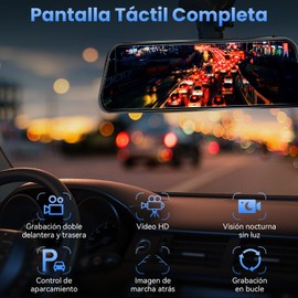 AWCBBT Dash Cam Retrovisor con Cámara para Automóvil, con 2 Cámaras y 10" 2K HD Grabadora de Conducción, Dashcam para Auto, con Tarjeta de 32 GB, Visión Nocturna, Grabación en Bucle, 170° Gran Angular