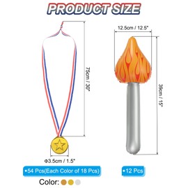 PATIKIL Winner Award Medals Sets - 54 Pcs 1.5 Inch Small Plastic Gold Silver Bronze Award Medals with Star Shape 12 Pcs Inflatable Torch Props for Team Sports Competitions