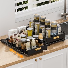 HOMEAILIE Under Sink Organizer, 2 Packs Under Sink Organizers and Storage, Slide Out Pull Out Cabinet Organizer Shelf with Metal Drawers for Kitchen Bathroom Pantry, Black