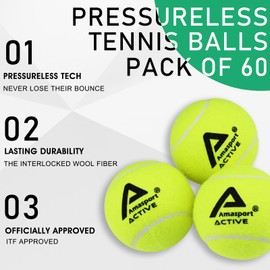 AMA SPORT Active Tennis Balls - Extra Duty Felt Pressureless Tennis Balls, 60 Balls