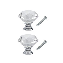 Yesmin Crystal Door Knobs,2 Pcs 30MM Crystal Drawer Carbinet Door Handle Puller with Screws for Home Kitchen Office Drawer Cupboard Closet-Silvery