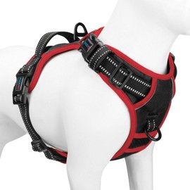 PHOEPET Adjustable safety harness for medium and large dogs with padded handle and reflective dog harness, easy to control for daily walks (black, L)