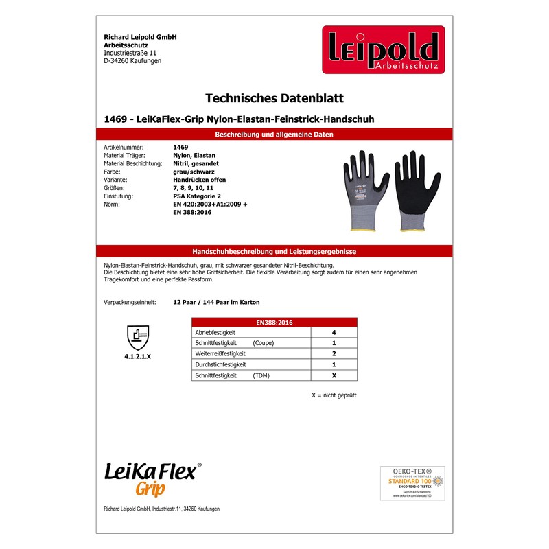 LeiKaFlex Grip 1469 Nylon Elastane Fine Knit Gloves with Nitrile