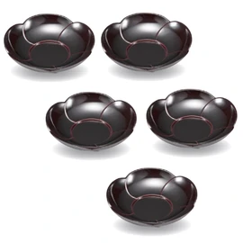 Echizen Lacquerware Lacquerware Lacqueryukan Saijiki [G4124-19] Tamari Plum Shaped Tea Holder Set of 5, Cosmetic Box, φ4.9 x 1.2 inches (12.4 x 3 cm)