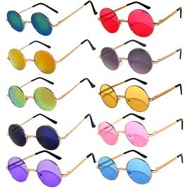 Round Small Retro Vintage Mirror Lens Gradient Lens Sunglasses Metal Frame 10 Pack Mix – Red Yellow Blue Green Pink Purple Smoke OWL