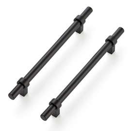 Ravinte 25 Pack 8-13/16 Inch Cabinet Pulls Matte Black Kitchen Cabinet Hardware Cupboard Handles with Square Base 8-13/16" Length,6.3" Hole Center