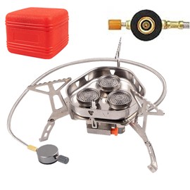 Joyeee Portable Gas Camping Stove, 6900 W Power Mini Stable Support Lightweight Folding Temperature Control 3-Burner Stove, Wind-Resistance Fishing Hiking Stove, Camping, Outdoor, Backpacking