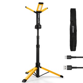 Rechargeable Work Light with Stand, GoGonova Cordless Work Light with Triple LED Lamps, 8AH Battery, 700/1200/2200 Lumen, 4000/6500K Dimmable Camping Light with Detachable Tripod（Yellow）